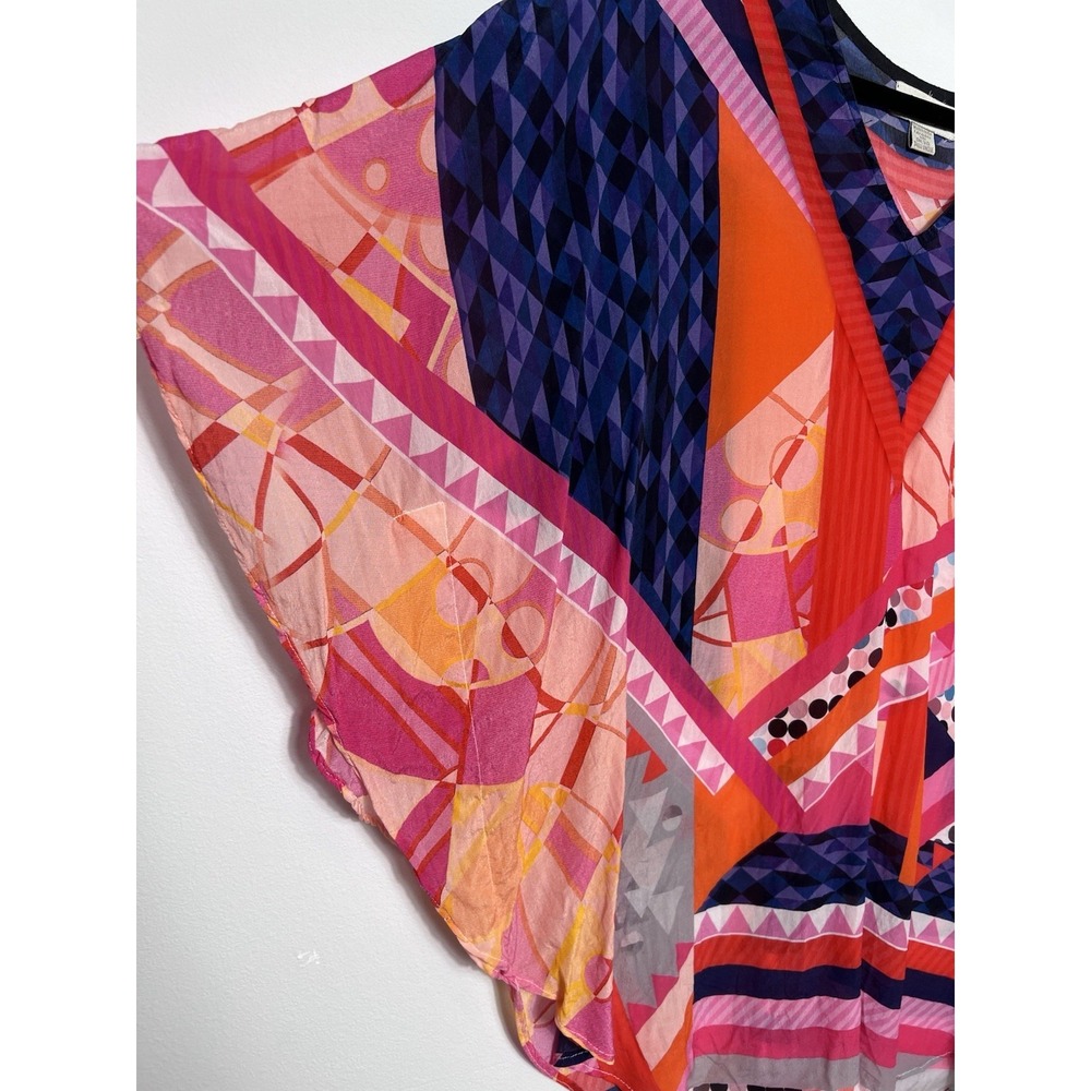 Charlie Paige Geometric Poncho Kaftan Cover Up One Size‎ Colorful Beach Vacation - Picture 3 of 7